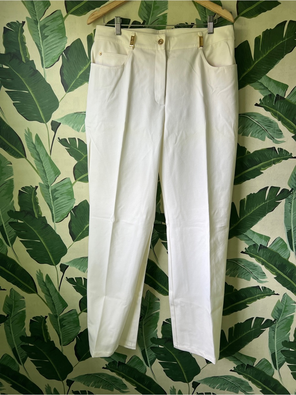 St John Sport Marie Gray White Denim High Rise Trouser Pants Womens 14